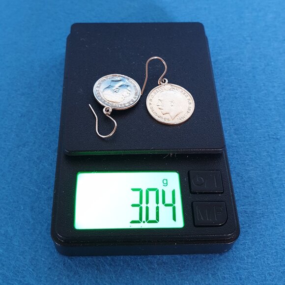 Unique Antique 1913 & 1914 British George V Threepence Sterling Coin Earrings - Picture 10 of 12